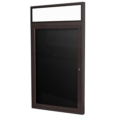 36"x36" 1-Door Bronze Alum Frame w/Headliner Enclosed Flannel Letter Board, Black