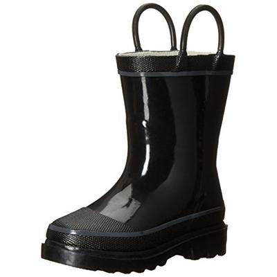 Western Chief Kids Waterproof Rubber Classic Rain Boot with Pull Handles, Black, 1 M US Little Kid