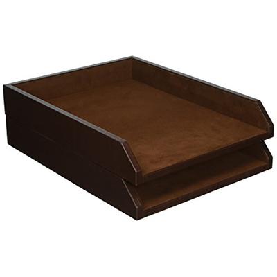 Dacasso Leather Double Letter Trays, Chocolate Brown (A3420)
