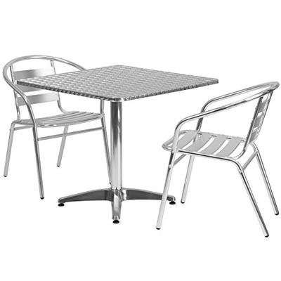 Flash Furniture 31.5'' Square Aluminum Indoor-Outdoor Table Set with 2 Slat Back Chairs