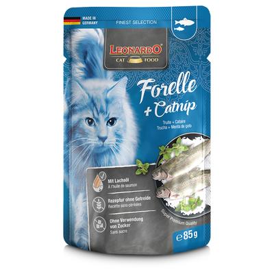 32 x 85g Finest Selection Pouch Forelle & Catnip Leonardo Katzenfutter nass