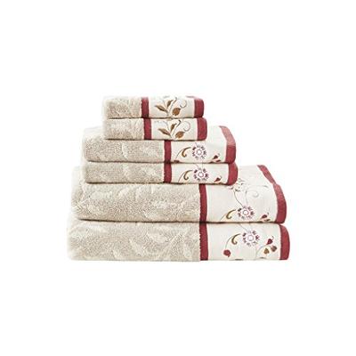 Madison Park Serene Embroidered Cotton Jacquard 6 Piece Towel Set Red See Below