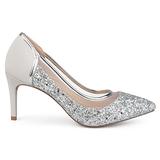 Brinley Co. Womens Kori Faux Suede Mesh Glitter Almond Toe Heels Silver, 7 Regular US screenshot. Shoes directory of Clothing & Accessories.
