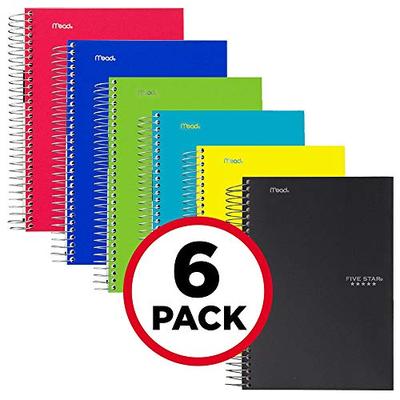 Five Star Spiral Notebooks, 1 Subject, College Ruled Paper, 100 Sheets, 11" x 8-1/2, 6 Pack (38052)