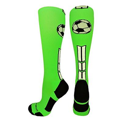 MadSportsStuff Soccer Socks with Soccer Ball Logo Over The Calf (Neon Green/Black/White, Large)