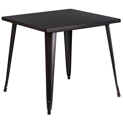 Flash Furniture 31.75'' Square Black-Antique Gold Metal Indoor-Outdoor Table