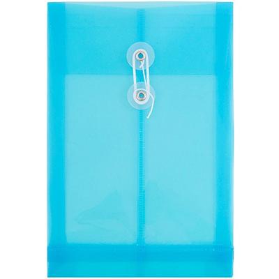 JAM PAPER Plastic Envelopes with Button & String Tie Closure - 6 1/4 x 9 1/4 - Blue - 12/Pack