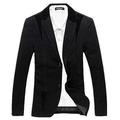 Goorape Men's Casual Suit Jacket Corduroy Collar 2 Buttons Blazer Jacket Black L