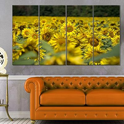 Designart Bright Yellow Sunflowers Field - Modern Floral Metal Wall Art 28'' H x 48'' W x 1'' D 4P