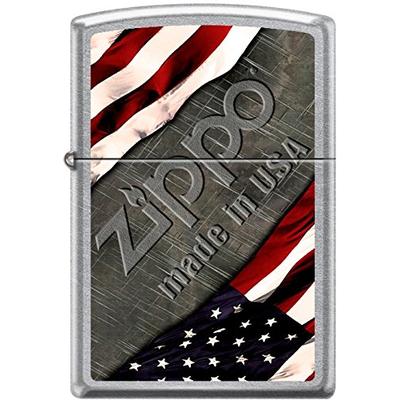Zippo American Flag with Steel Background Made In USA Street Chrome Lighter NEW