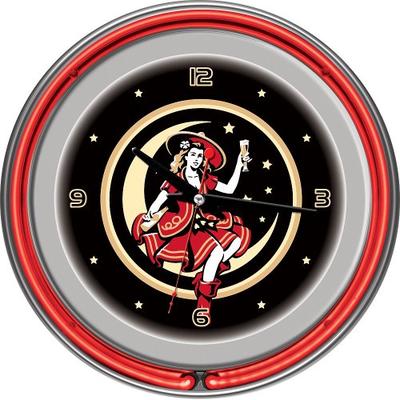 Miller High Life "Girl in the Moon" Chrome Double Ring Neon Clock, 14"
