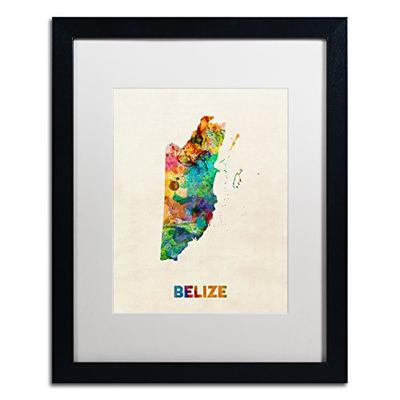 Belize Watercolor Map by Michael Tompsett, White Matte, Black Frame 16x20-Inch