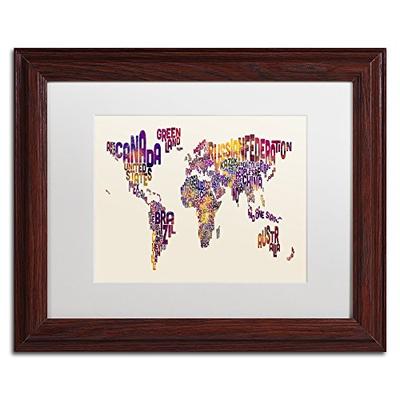 Text Map of the World by Michael Tompsett, White Matte, Wood Frame 11x14-Inch