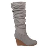 Brinley Co. Womens Regular and Wide Calf Slouchy Faux Suede Mid-Calf Wedge Boots Grey, 12 Regular US screenshot. Shoes directory of Clothing & Accessories.