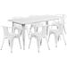 Flash Furniture 31.5'' x 63'' Rectangular White Metal Indoor-Outdoor Table Set with 6 Arm Chairs