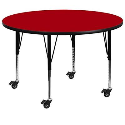 Flash Furniture Mobile 60'' Round Red Thermal Laminate Activity Table - Height Adjustable Short Legs