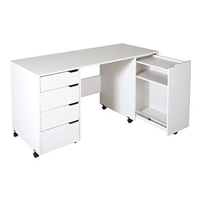 South Shore Crea Craft Table on Wheels with Sliding Shelf, Storage Drawers and Scratchproof Surface,
