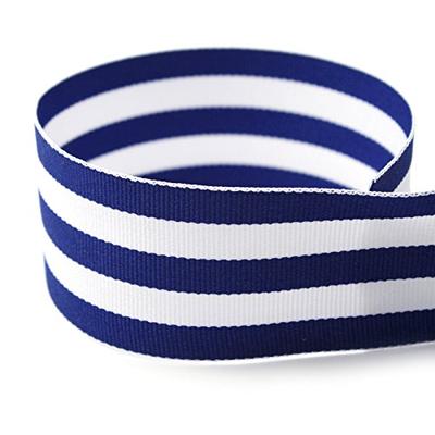 3/8" Royal Blue & White Taffy Striped Grosgrain Ribbon - 100 Yards - USA Made - (Multiple Widths & Y