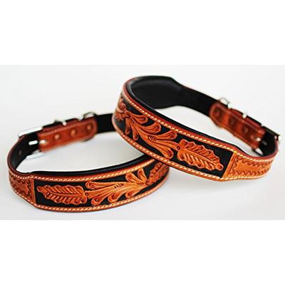 Large 21''- 25'' Dog Puppy Collar Genuine Cow Leather Padded Canine 6096