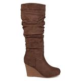 Brinley Co. Womens Regular and Wide Calf Slouchy Faux Suede Mid-Calf Wedge Boots Brown, 11 Wide Calf screenshot. Shoes directory of Clothing & Accessories.