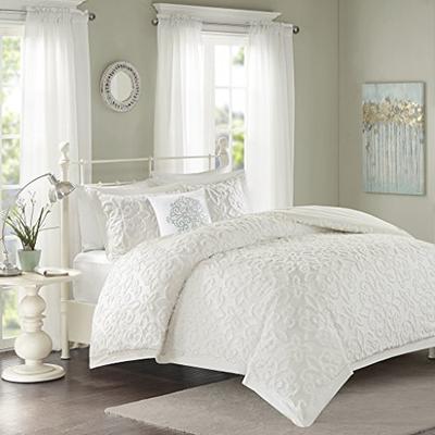 Madison Park Sabrina 4 Piece Tufted Chenille Comforter Set White King/Cal King