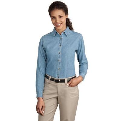 Port & Company LSP10 Ladies Long Sleeve Value Denim Shirt - Faded Blue - M