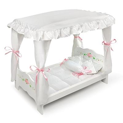 Badger Basket White Rose Doll Canopy Bed (fits American Girl dolls)