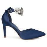 Brinley Co. Womens Lizzie Satin Pointed Toe Rhinestone Ankle Strap D'Orsay Stiletto Heels Navy, 10 R screenshot. Shoes directory of Clothing & Accessories.