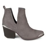 Brinley Co. Womens Faux Suede Stacked Wood Heel Metal Detail Side Slit Booties Grey, 6 Regular US screenshot. Shoes directory of Clothing & Accessories.