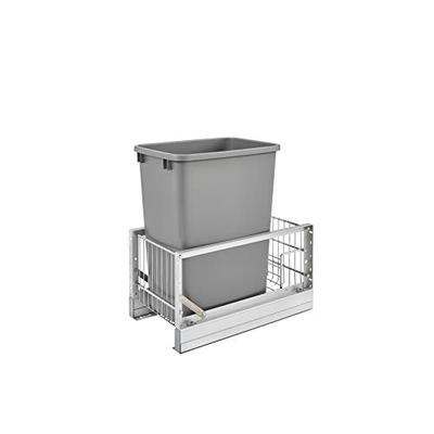 Rev-A-Shelf - 5349-15DM18-117 - Single 35 Qt. 18 in. Deep Pull-Out Brushed Aluminum and White Waste
