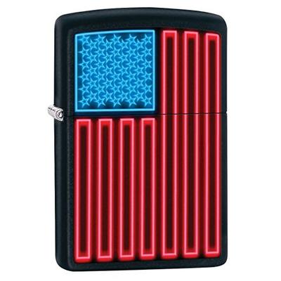 Zippo Lighter: Neon American Flag - Black Matte 79566