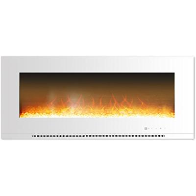 Cambridge CAM56WMEF-1WHT Metropolitan 56 In. Wall-Mount Electric Fireplace in White with Crystal Roc