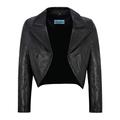 Women Cropped Jacket Open Shrug Bolero Evening Blouse Coat Lambskin Leather 5650 (20) Black