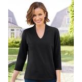 Appleseeds Women's Prima™ Cotton Narrow V-Neck Tee - Black - PS - Petite