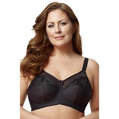 Elila Women's Plus Size Wirefree Full Coverage Embroidered Bra Black,40 D