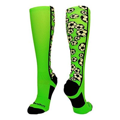 MadSportsStuff Crazy Soccer Socks with Soccer Balls Over The Calf (Neon Green/Black, Medium)