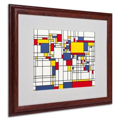 Mondrian World Map Artwork by Michael Tompsett in Wood Frame, 16 by 20-Inch