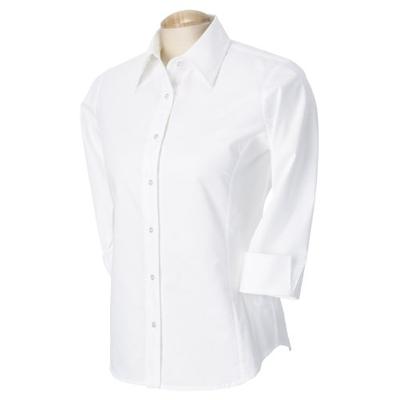 Devon & Jones Ladies' Three-Quarter-Sleeve Stretch Poplin Blouse, XXX-Large, White