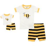 Leveret Shorts Matching Doll & Girl Bumble Bee 2 Piece Pajama Set 100% Cotton Size 5 Years screenshot. Sleepwear directory of Clothes.