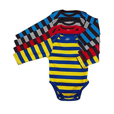 Leveret 4 Pack Long Sleeve Bodysuit 100% Cotton Stripes Boy 0-3 Months Multi 3