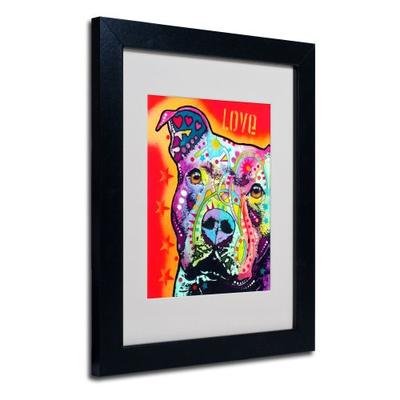 Thoughtful Pit Bull Matted Artwork by Dean Russo with Black Frame, 11 by 14-Inch