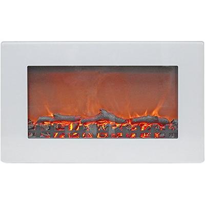 Cambridge CAM30WMEF-2WHT Callisto 30 In. Wall-Mount Electric Fireplace in White with Realistic Log D