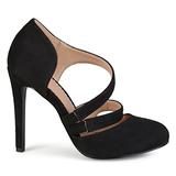 Brinley Co. Womens Round Toe Faux Suede Crossover Strap High Heels Black, 7.5 Regular US screenshot. Shoes directory of Clothing & Accessories.