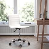 Orren Ellis Thomaston Low Back Designer Armless Ribbed Swivel Task Office Chair Upholstered/Metal in White/Blue | 36 H x 18 W x 18 D in | Wayfair