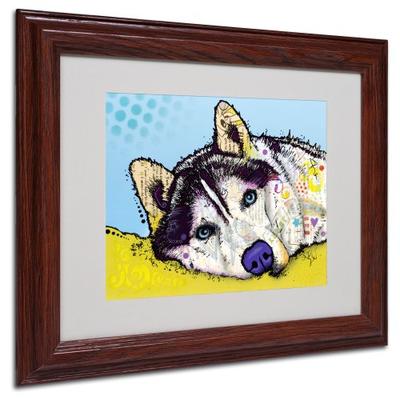 Siberian Husky II Matted Artwork by Dean Russo with Wood Frame, 11 by 14-Inch