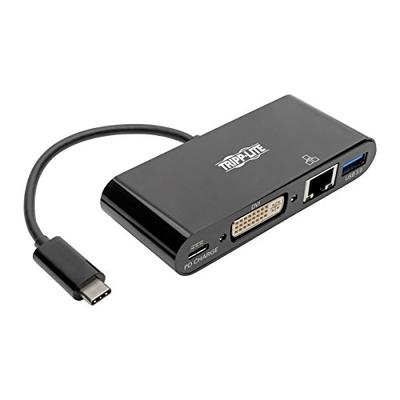 Tripp Lite USB C to DVI Multiport Adapter Converter Docking Station w/ USB-A Hub, Gigabit Ethernet T