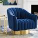 Swivel Chair - Everly Quinn Buoyant Vertical Channel Tufted Accent Lounge Swivel Chair Velvet/Fabric in Blue/Navy | Wayfair