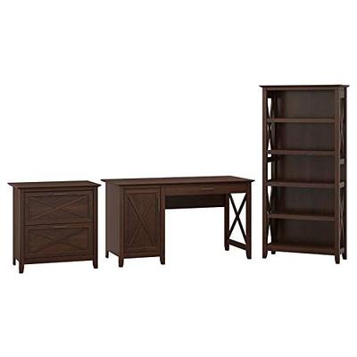 Bush Furniture Key West 54W Computer Desk with Storage, 2 Drawer Lateral File Cabinet and 5 Shelf Bo